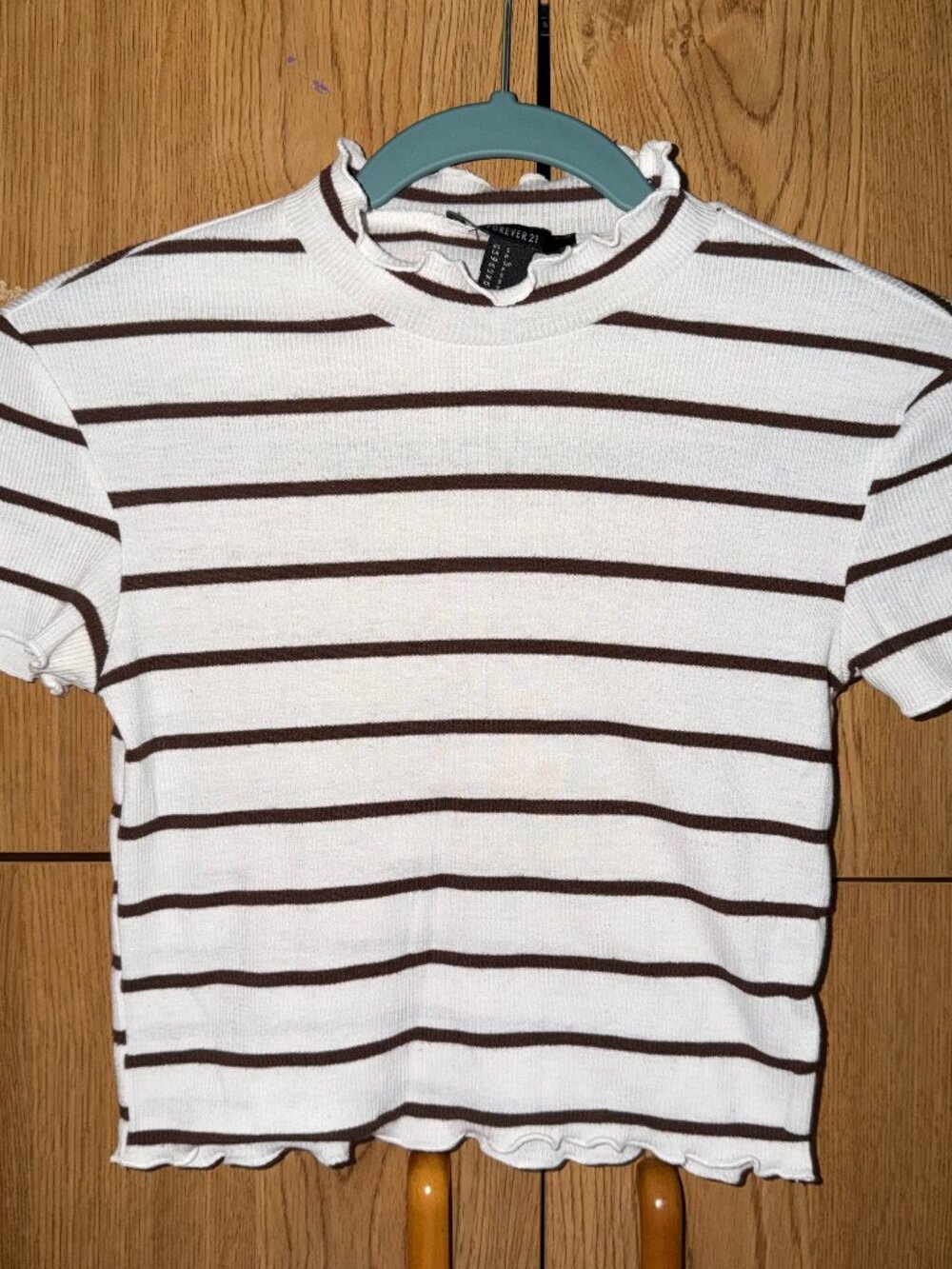 white and brown striped crop top